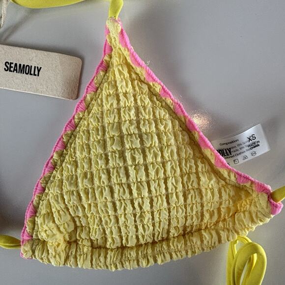 Seamolly Yellow Pink Trim Textured Size XS Bathing Suit Bikini Contrast Whip - Picture 5 of 14